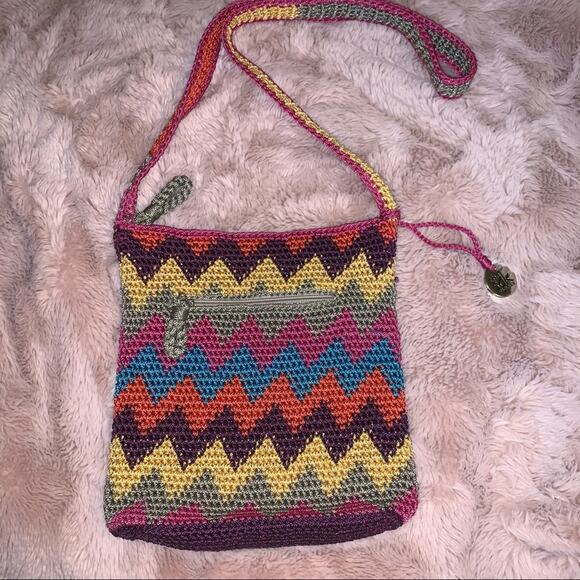 The Sak Boho Zig Zag Pattern Rainbow Colorful Crochet Crossbody - Picture 6 of 11